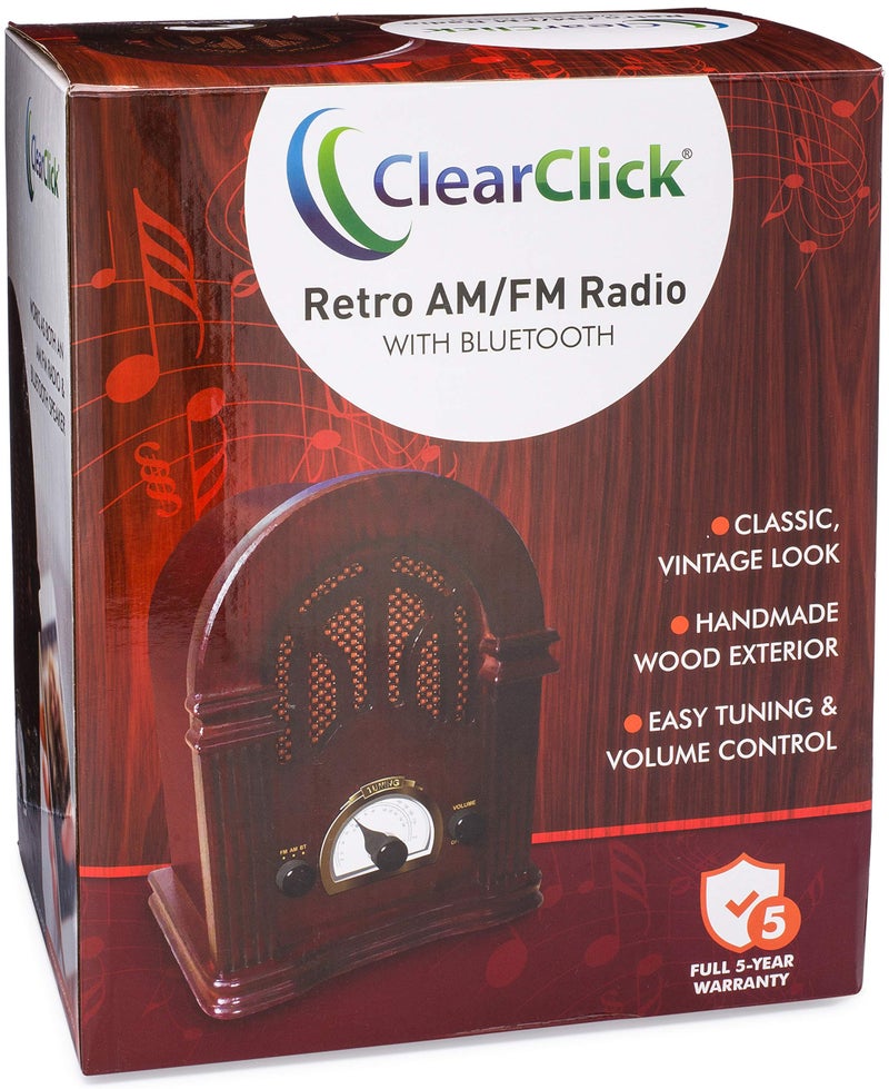 ClearClick راديو كلير كليك ريترو AM/FM مع بلوتوث - مكبر صوت خشبي كلاسيكي بتصميم ريترو عتيق - Image 5